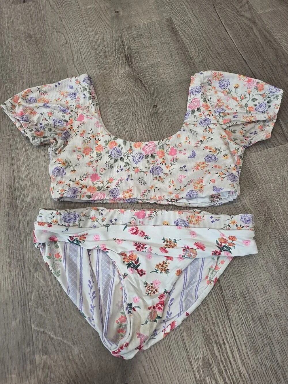 Maaji Free Spirit Lolita Bubble Sleeve Reversible Swimsuit Bikini Size 12 girls